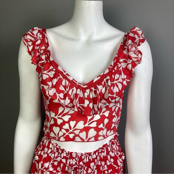 Paloma Blue top skirt set small red isla hearts ruffle coquette resort Ibiza - Picture 3 of 13